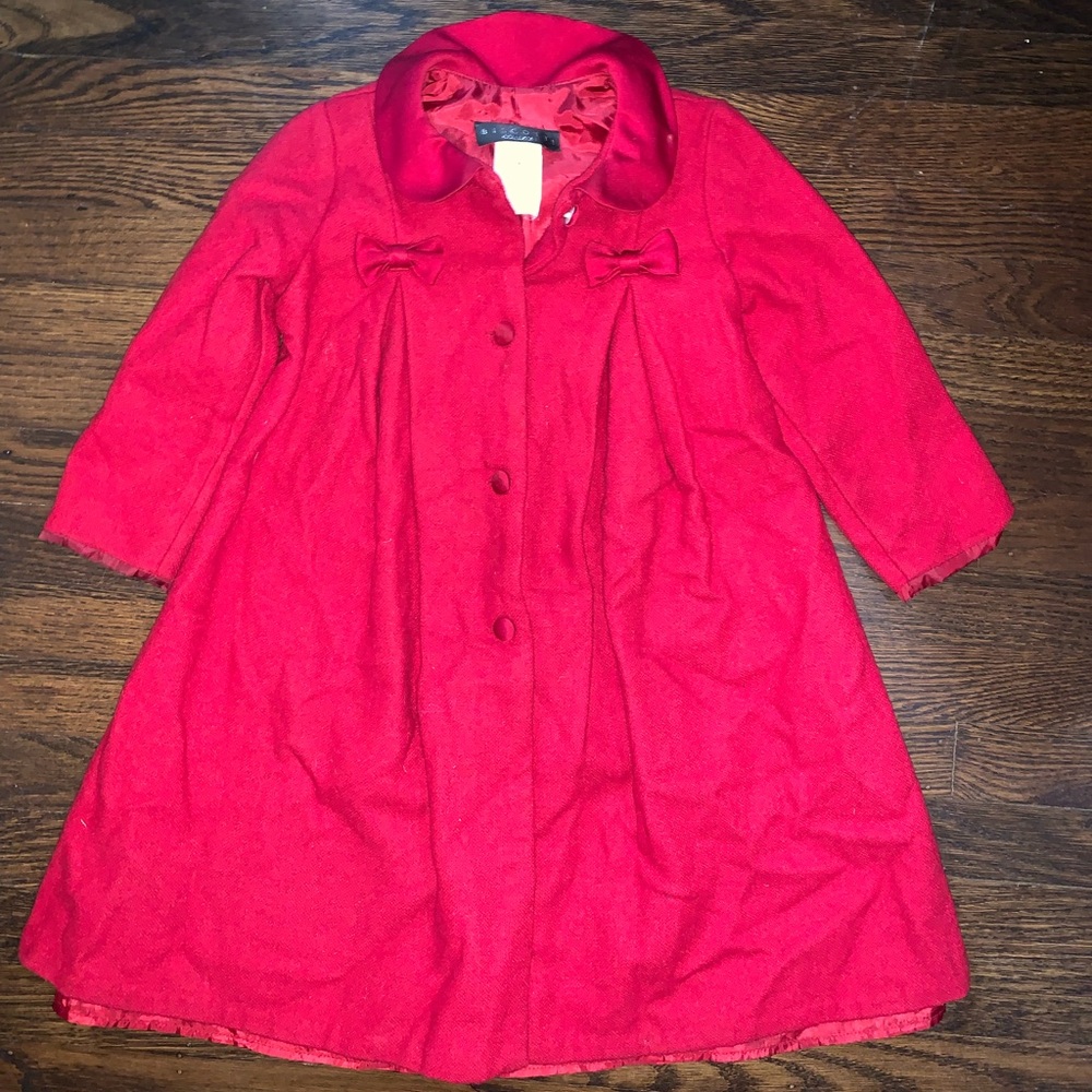 Biscotti Cranberry Red lightweight wool blend coat dress jacket 4t